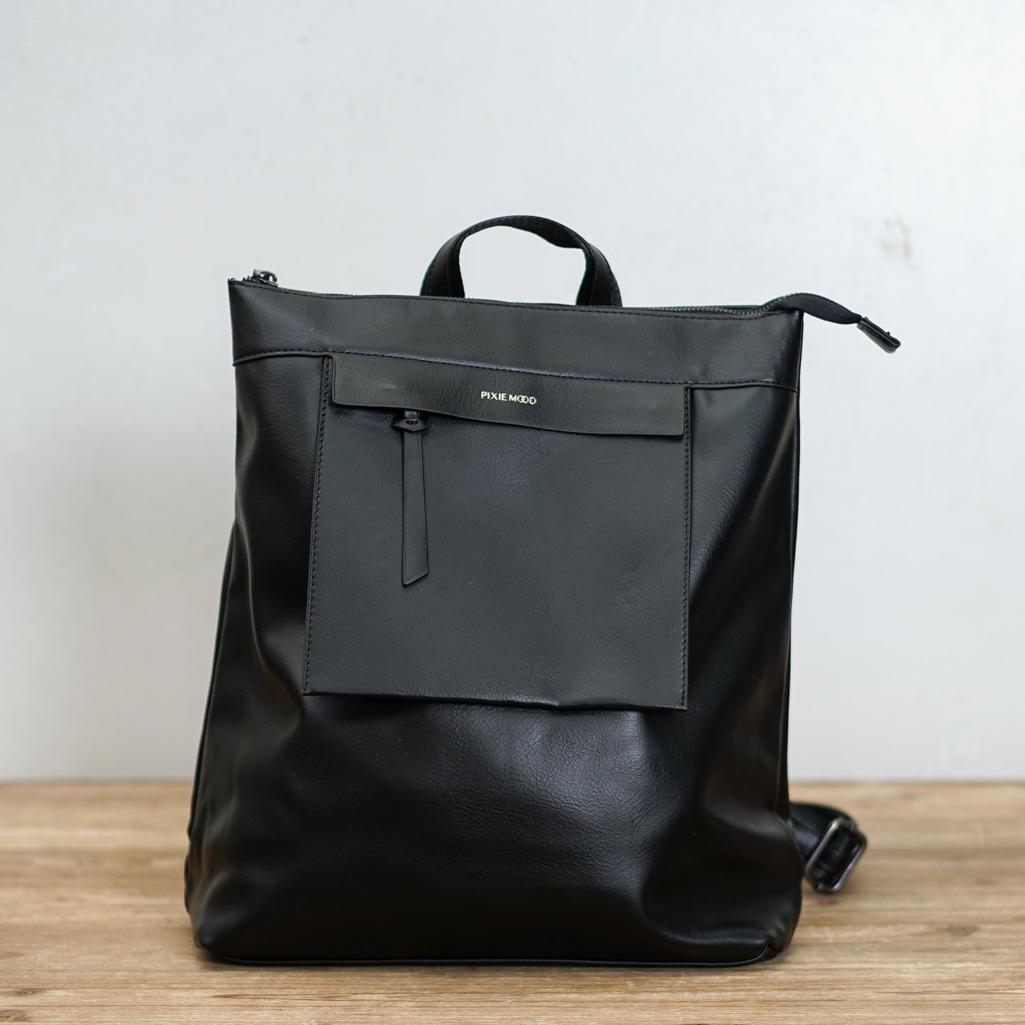 Top Zip Leather Backpack with Front Pocket