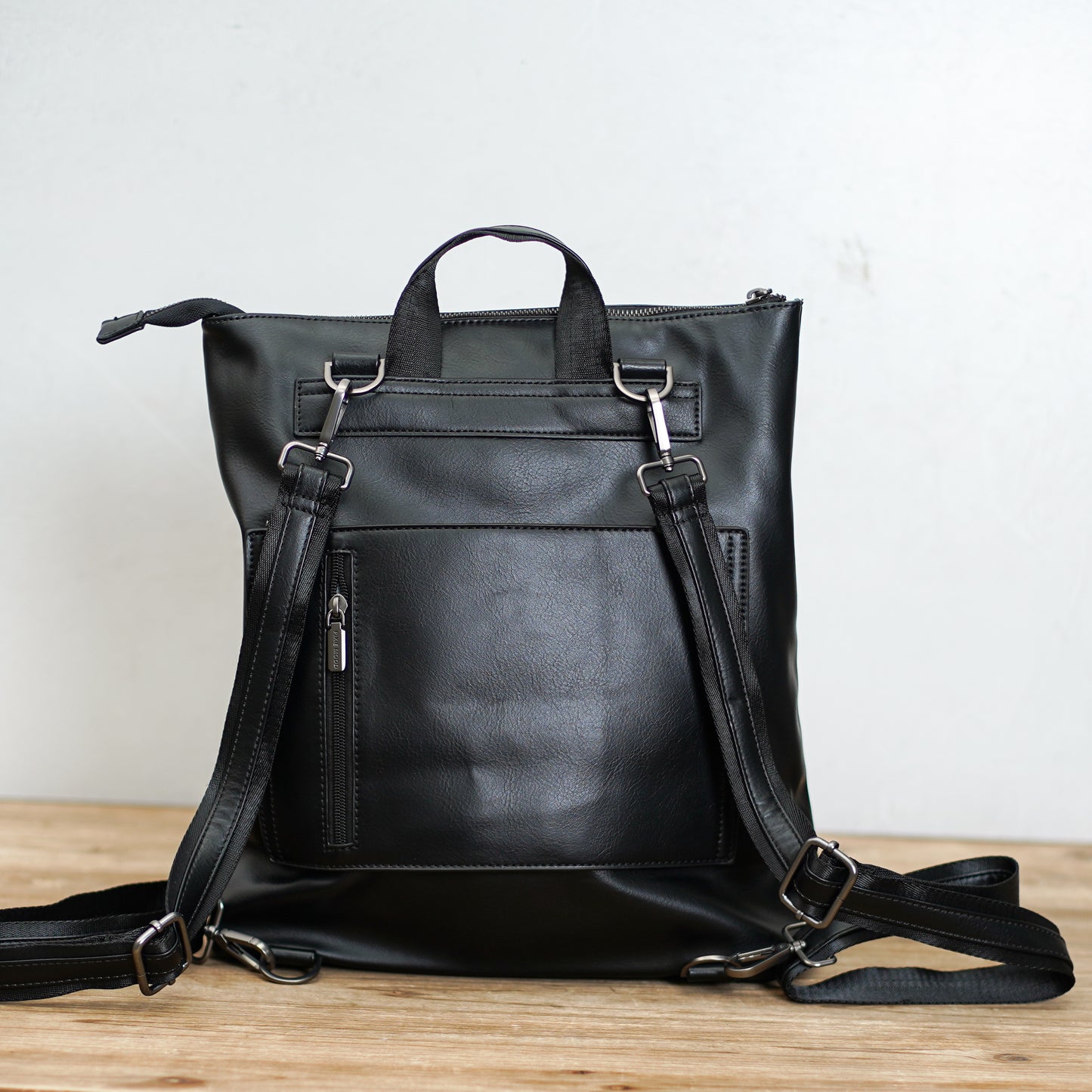 Top Zip Leather Backpack with Front Pocket