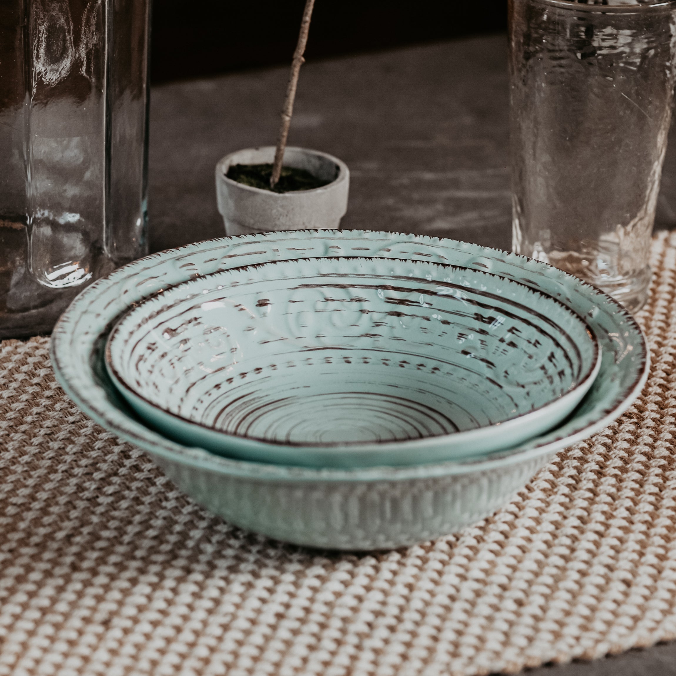 Blue serving bowls sale