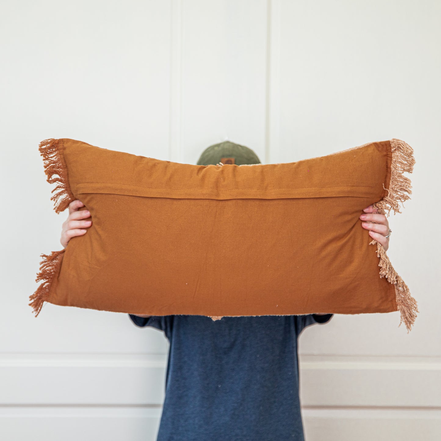 Two Tone Lumbar Pillow with Fringe