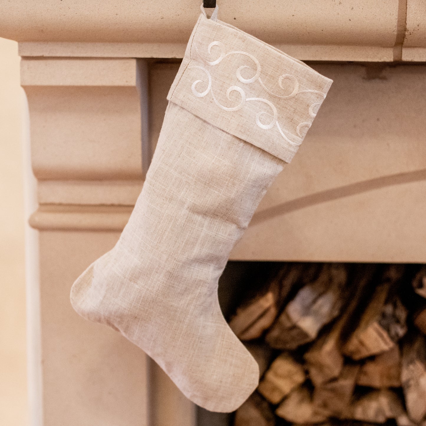 White Embroidered Stocking