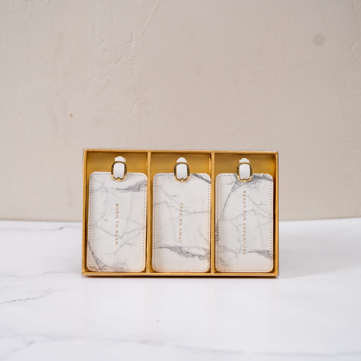 White Marble Luggage Tags