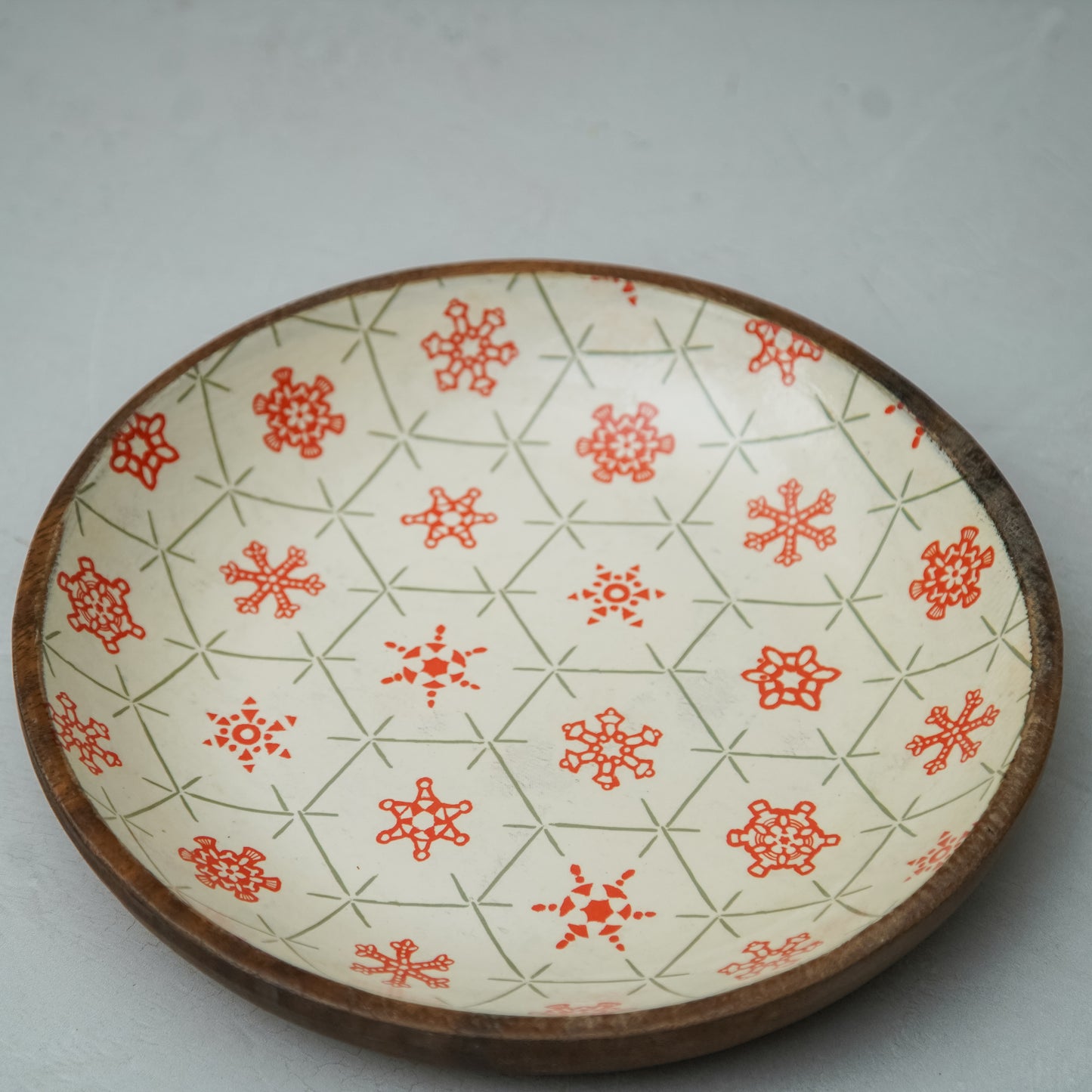 White Snowflakes Mango Wood Bowl