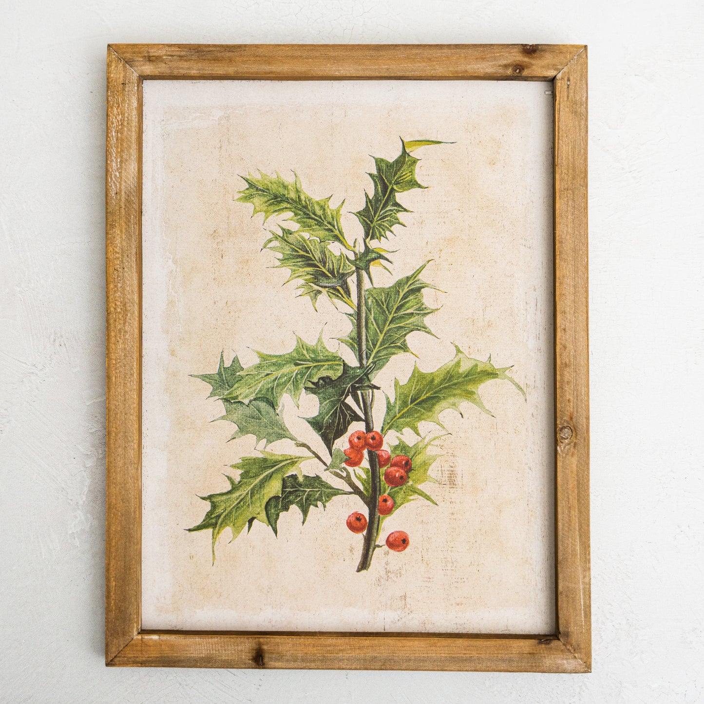 Wood Framed - Poinsettia & Holly Wall Decor