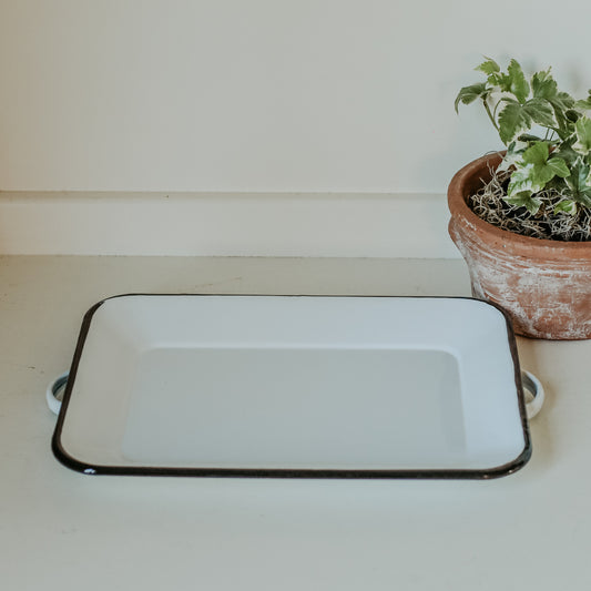 White Enamelware Rectangular Tray