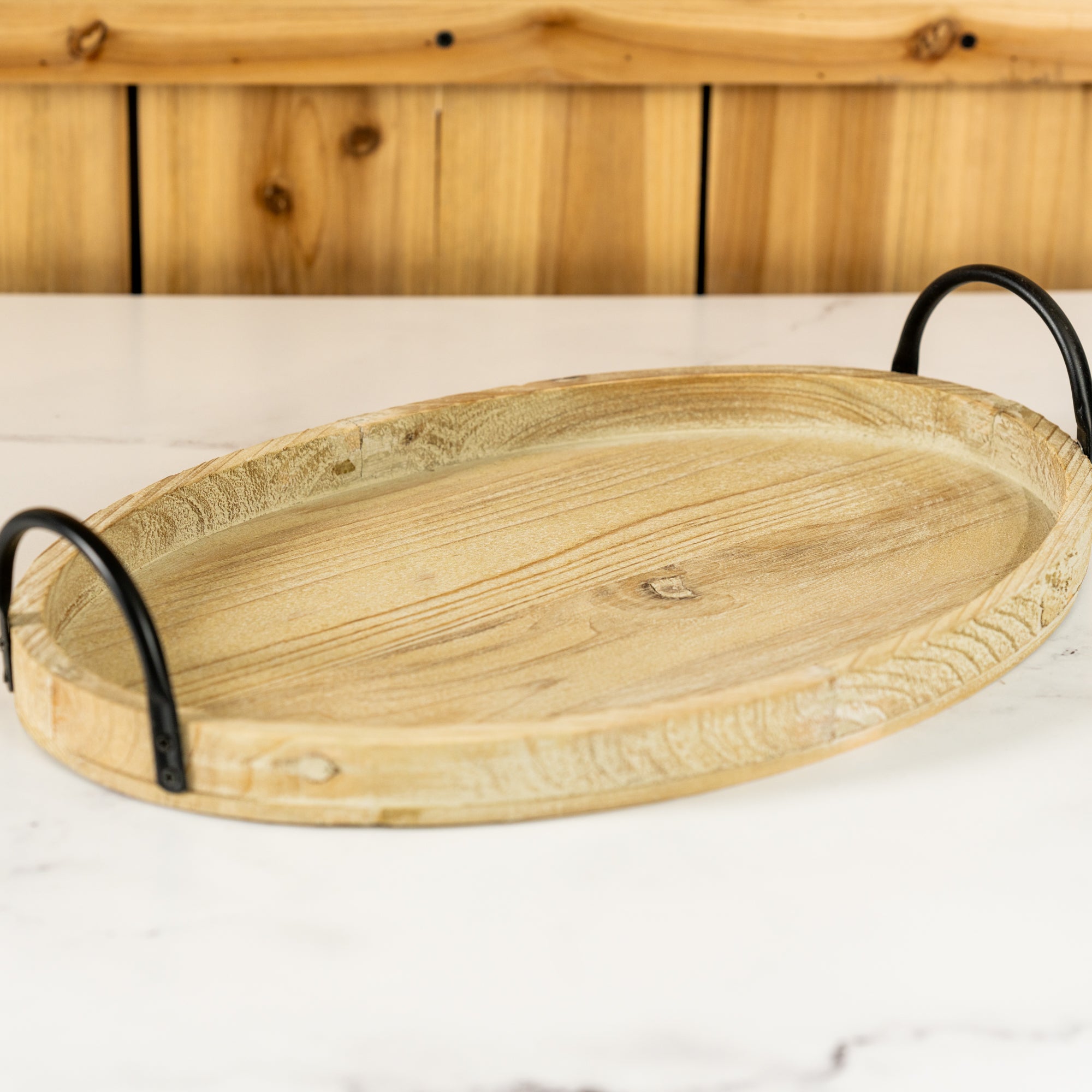 Wood and deals metal serving tray